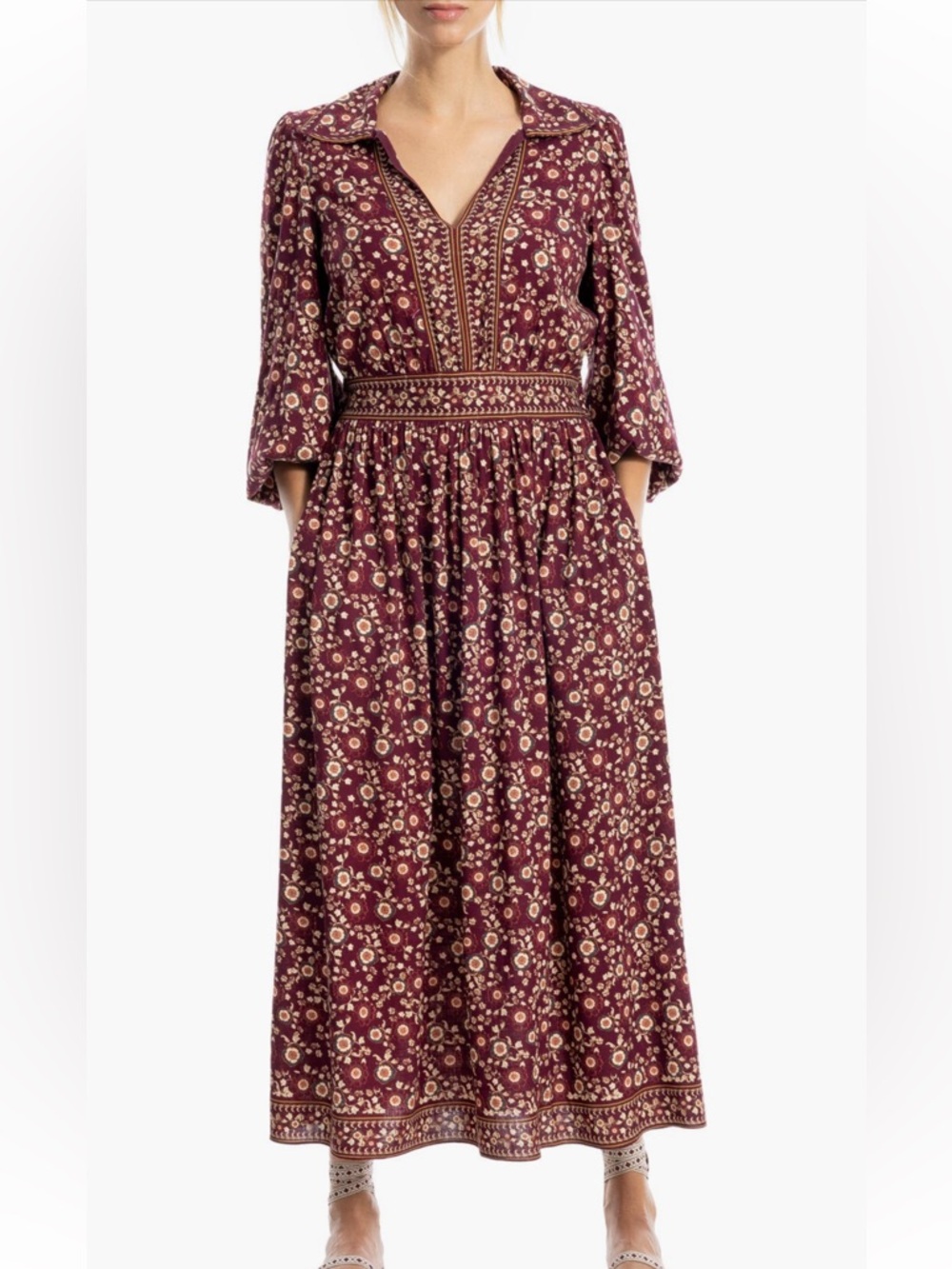 Max Studio ❤️‍🔥 bubble sleeve midi Burgundy Floral Maxi Dress nwt size large